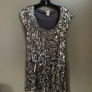 NWT Silver Sequence dress, capped sleeves and beaded neckline   Perfect